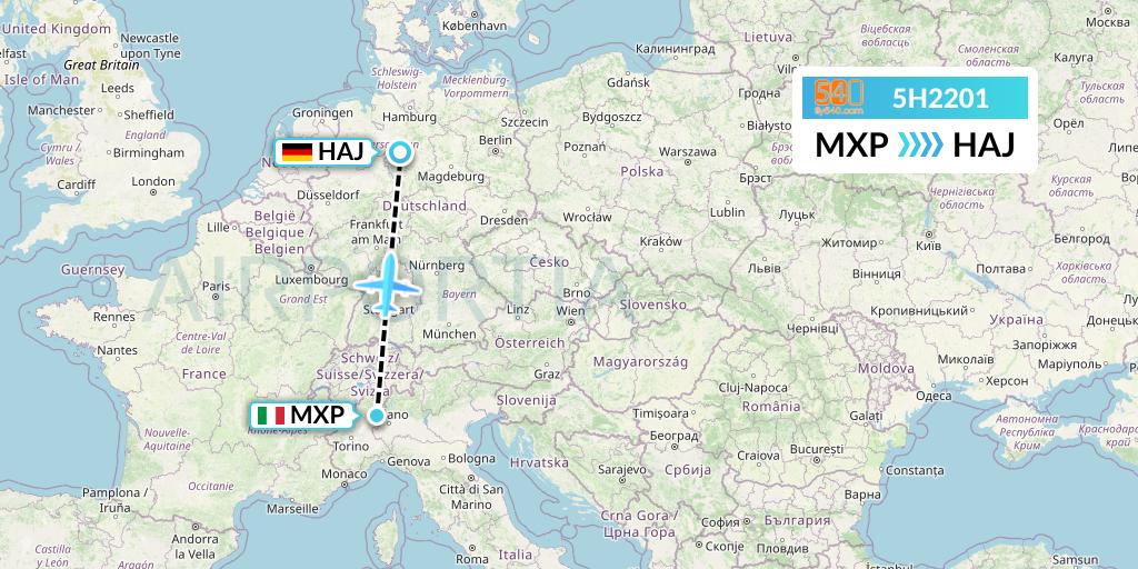 5H2201 Fly540 Flight Map: Milan to Hannover