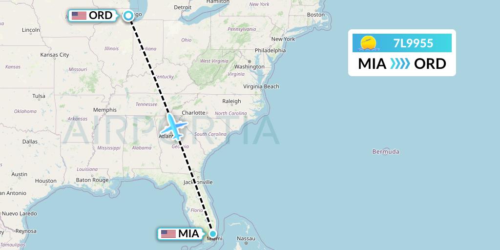 7L9955 Silk Way West Airlines Flight Map: Miami to Chicago