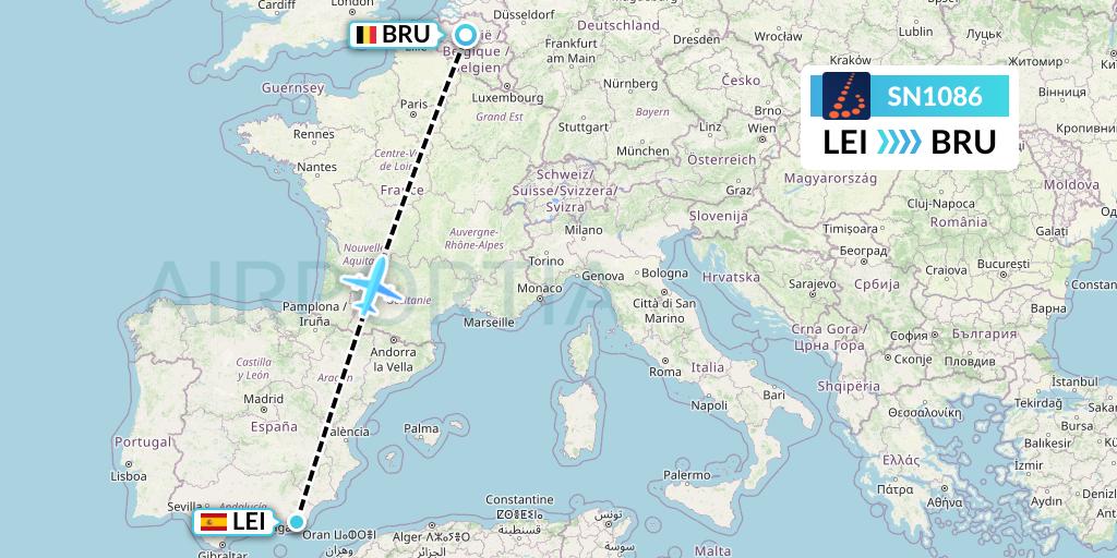 SN1086 Brussels Airlines Flight Map: Almeria to Brussels