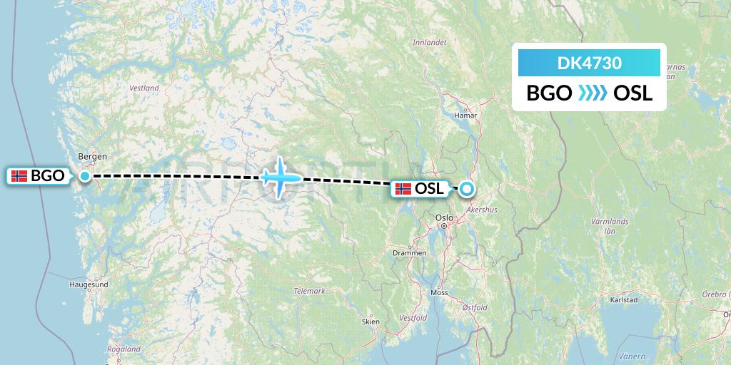 DK4730 Thomas Cook Airlines Scandinavia Flight Map: Bergen to Oslo
