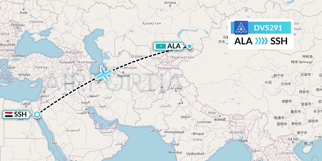 DV5291 SCAT Flight Map: Almaty to Sharm el-Sheikh