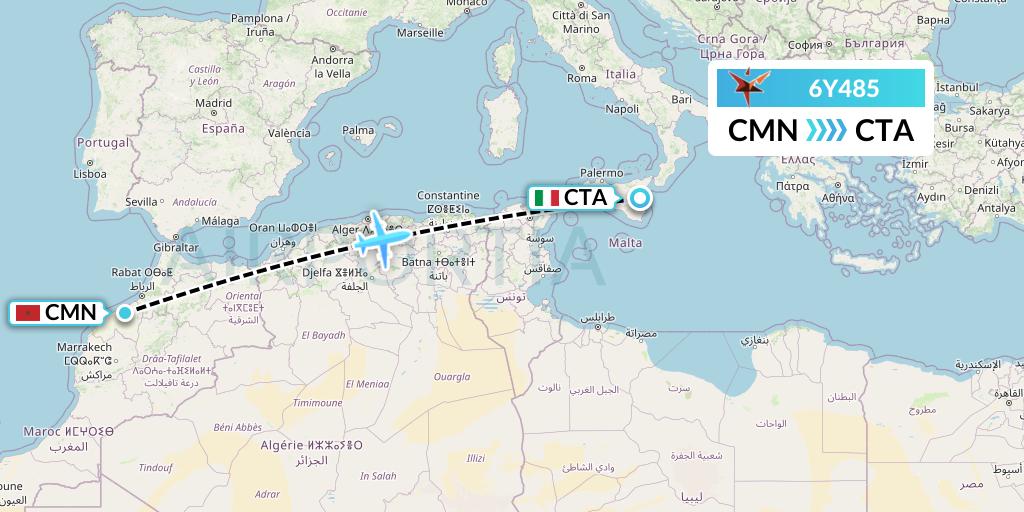 6Y485 SmartLynx Flight Map: Casablanca to Catania