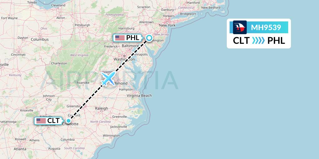 MH9539 Malaysia Airlines Flight Map: Charlotte to Philadelphia