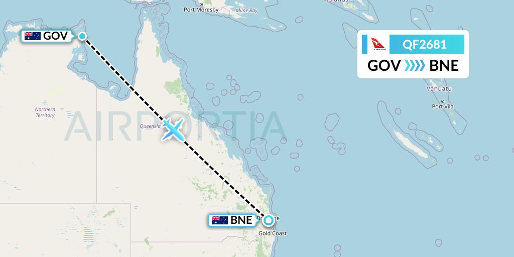 QF2681 Qantas Flight Map: Gove to Brisbane