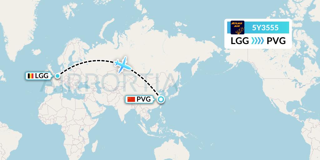 5Y3555 Atlas Air Flight Map: Liege to Shanghai