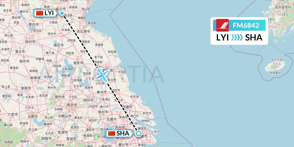 FM6842 Shanghai Airlines Flight Map: Linyi to Shanghai