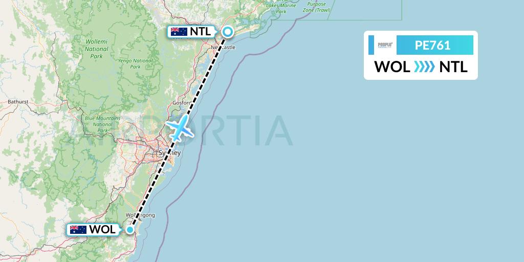 PE761 People's Viennaline Flight Map: Australia to Newcastle
