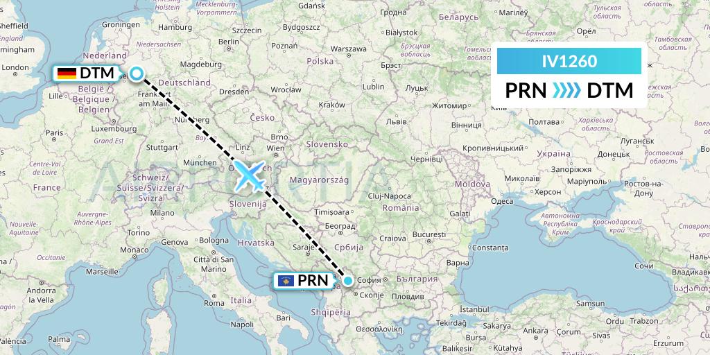 IV1260 VVB Aviation Malta Flight Map: Pristina to Dortmund