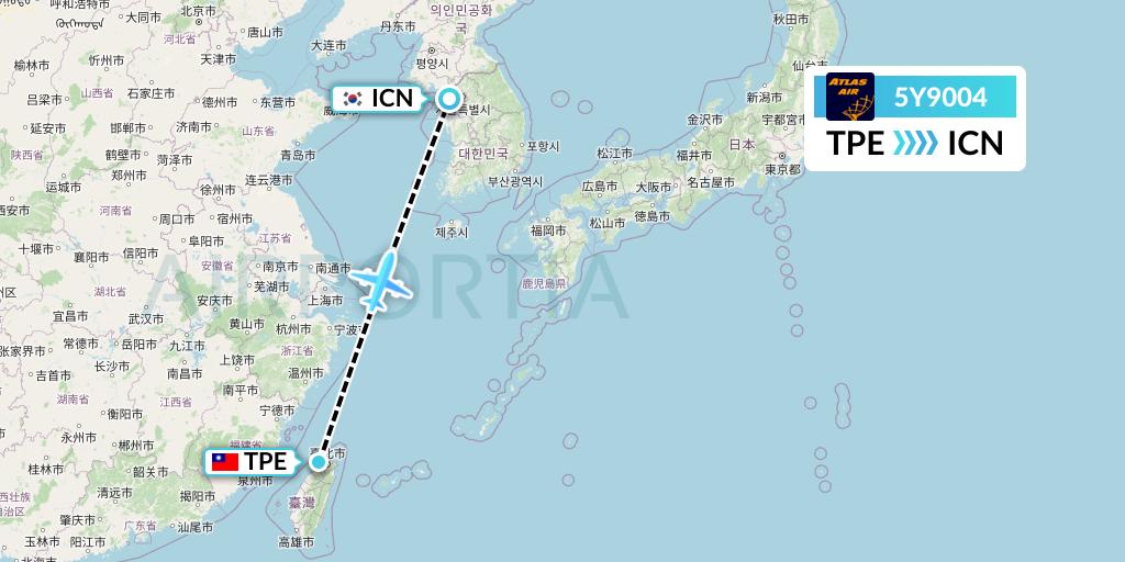 5Y9004 Atlas Air Flight Map: Taipei to Seoul