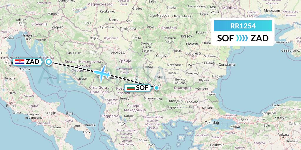RR1254 Royal Air Force Flight Map: Sofia to Zadar