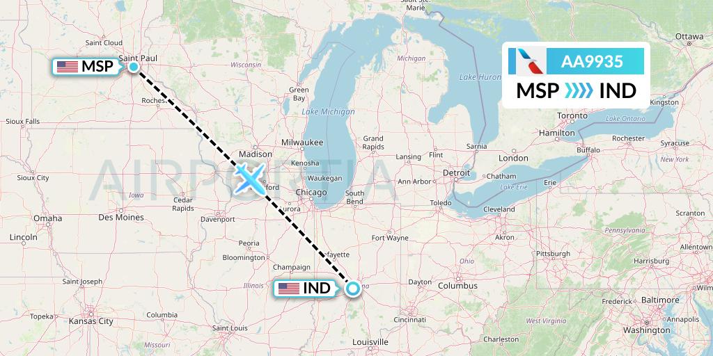 AA9935 American Airlines Flight Map: Minneapolis to Indianapolis