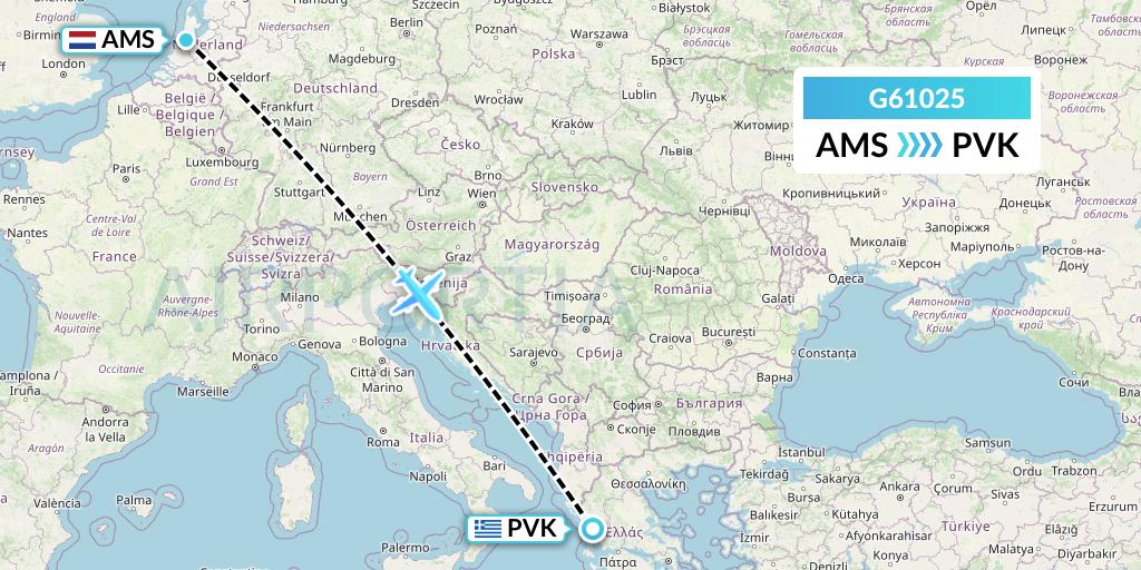 G61025 Fly Arna Flight Map: Amsterdam to Preveza