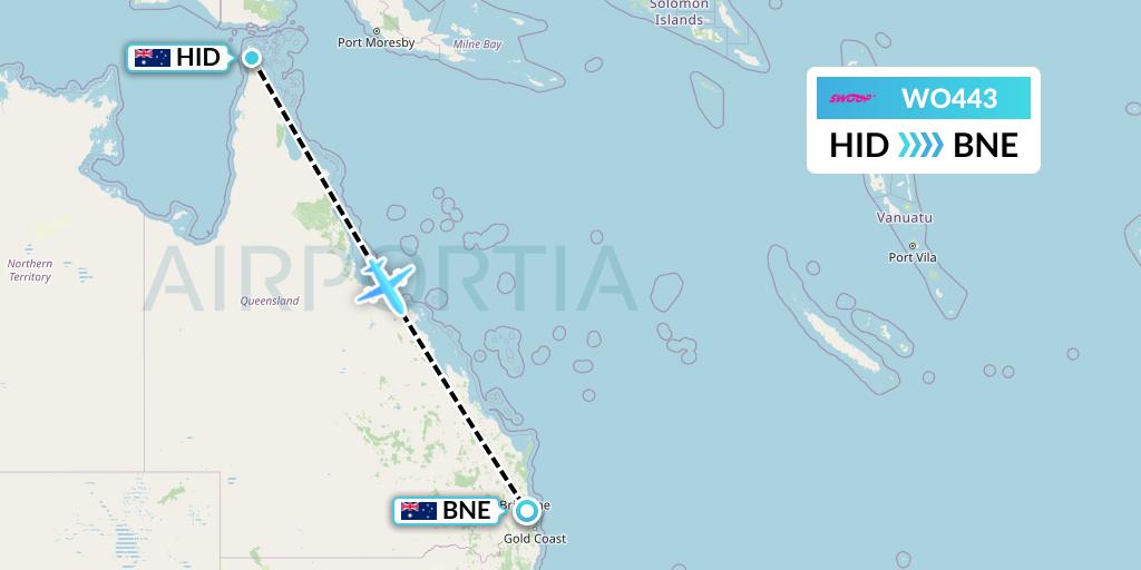 WO443 Swoop Flight Map: Horn Island to Brisbane