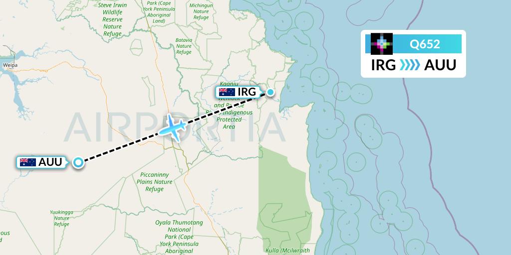 Q652 Volaris Costa Rica Flight Map: Australia to Aurukun