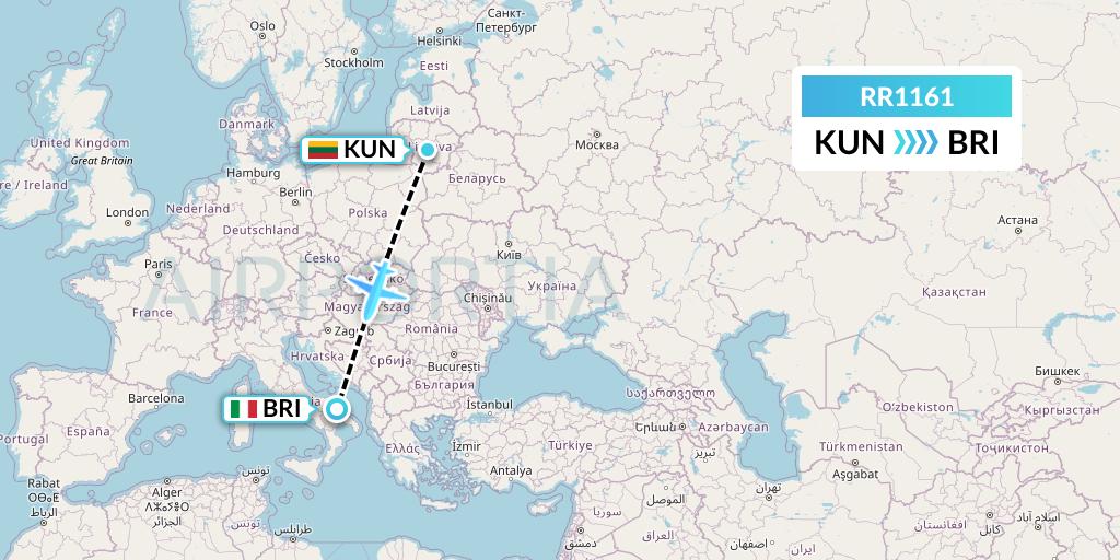 RR1161 Royal Air Force Flight Map: Kaunas to Bari