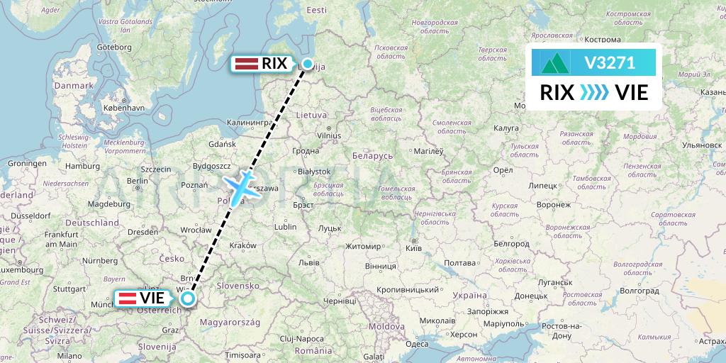 V3271 Carpatair Flight Map: Riga to Vienna