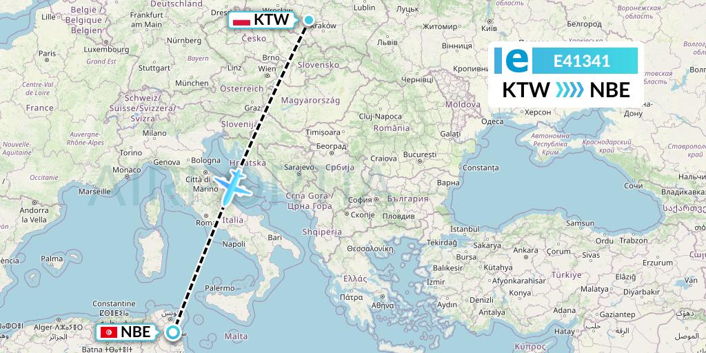 E41341 Estelar Latinoamerica C.A. Flight Map: Katowice to Enfidha