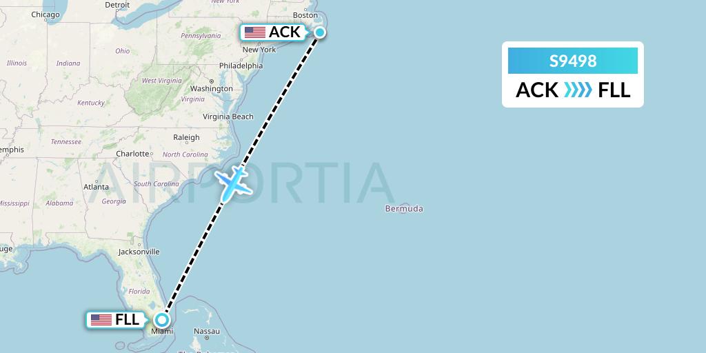 S9498 Flybig Flight Map: Nantucket to Fort Lauderdale