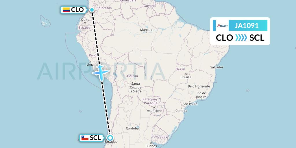 JA1091 JetSMART Flight Map: Cali to Santiago