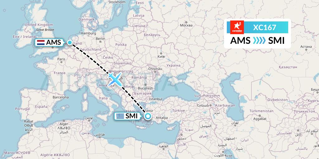XC167 Corendon Airlines Flight Map: Amsterdam to Samos