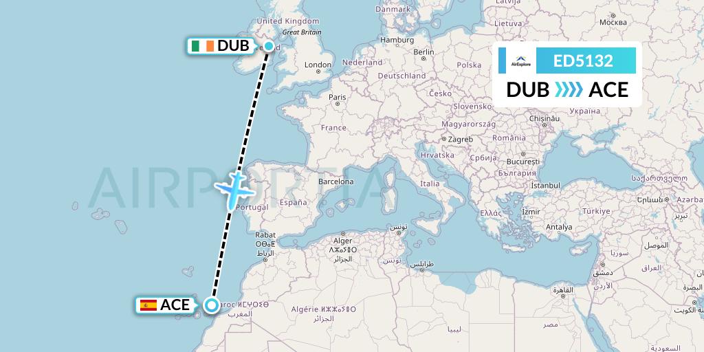ED5132 AirExplore Flight Map: Dublin to Lanzarote