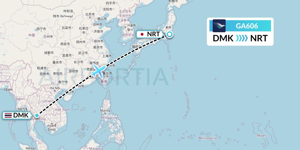GA606 Garuda Indonesia Flight Map: Bangkok to Tokyo