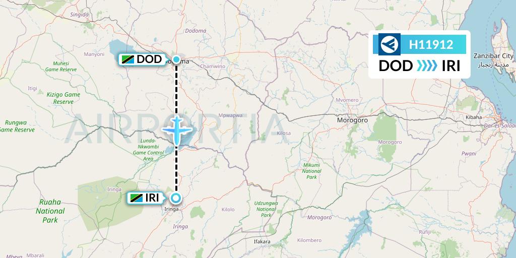 H11912 Hahn Air Systems Flight Map: Dodoma to Nduli