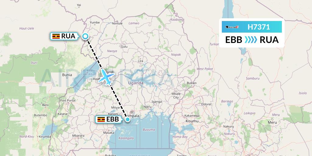 H7371 Eagle Air Flight Map: Entebbe to Arua