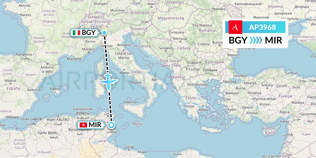 AP3968 AlbaStar Flight Map: Milan to Monastir