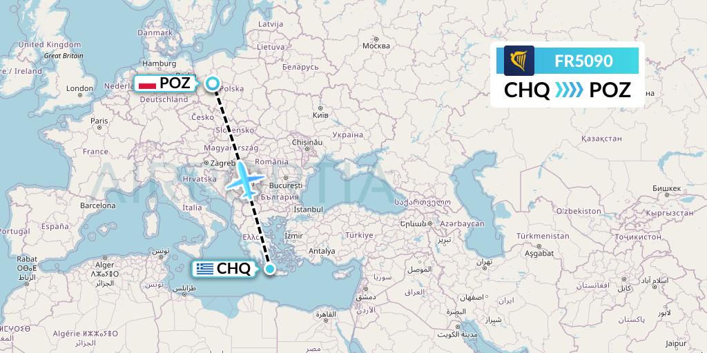 FR5090 Ryanair Flight Map: Chania to Poznan