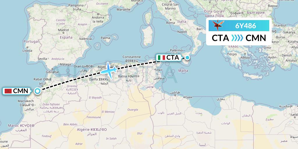 6Y486 SmartLynx Flight Map: Catania to Casablanca