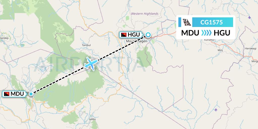 CG1575 Airlines PNG Flight Map: Papua New Guinea to Mount Hagen
