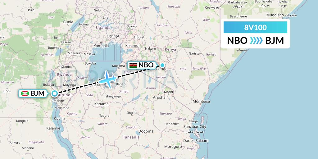 8V100 Wright Air Service Flight Map: Nairobi to Bujumbura
