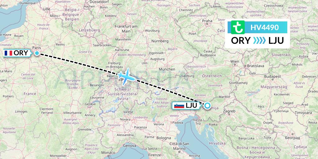 HV4490 Transavia Flight Map: Paris to Ljubljana