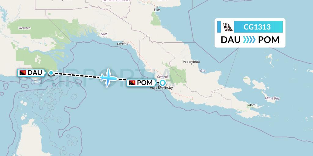 CG1313 Airlines PNG Flight Map: Daru to Port Moresby