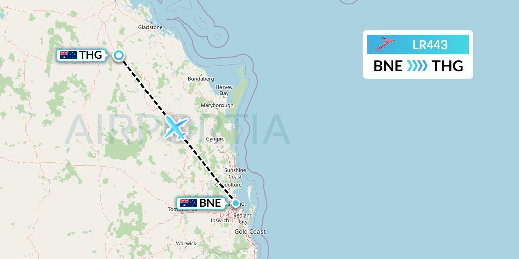 LR443 Lacsa Flight Map: Brisbane to Biloela