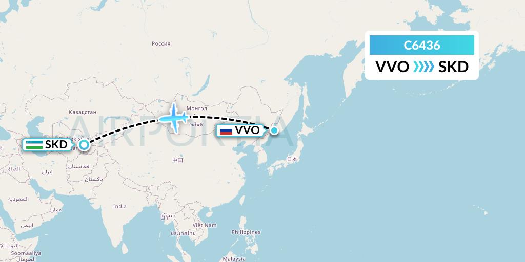 C6436 Capitol Air Express Flight Map: Vladivostok to Samarkand