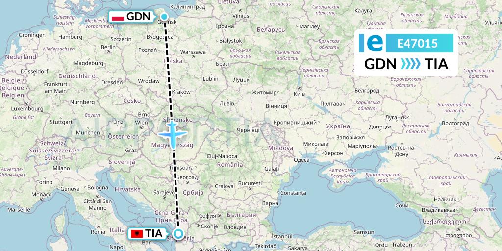 E47015 Estelar Latinoamerica C.A. Flight Map: Gdansk to Tirana