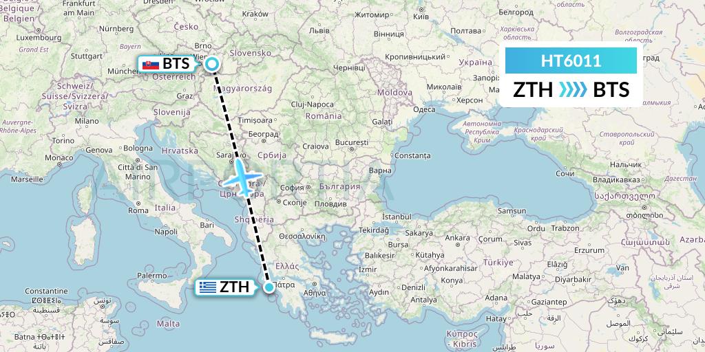 HT6011 Ningxia Cargo Airlines CO.,LTD Flight Map: Zakynthos to Bratislava