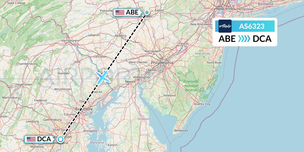 AS6323 Alaska Airlines Flight Map: Allentown to Washington