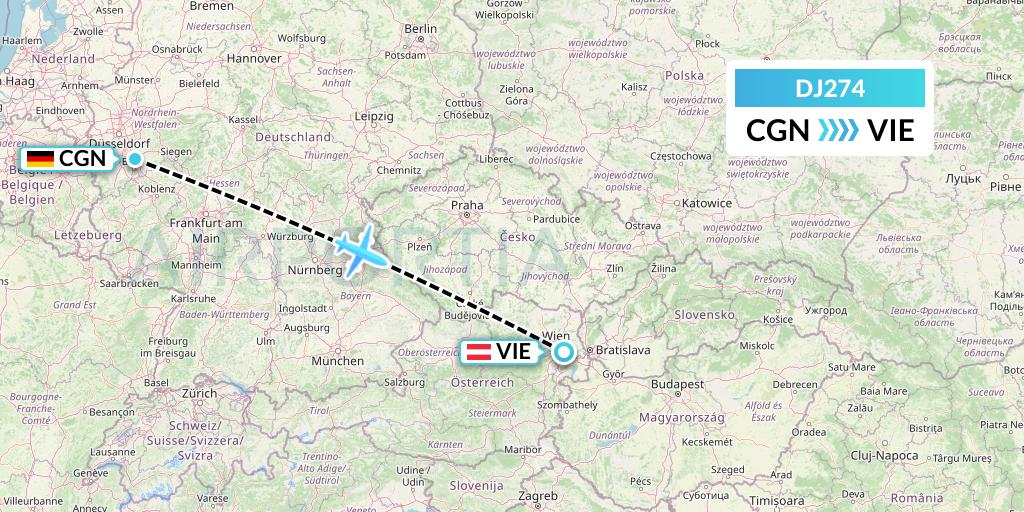 DJ274 Air Djibouti Flight Map: Cologne to Vienna