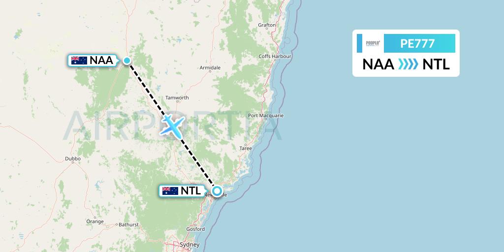 PE777 People's Viennaline Flight Map: Narrabri to Newcastle