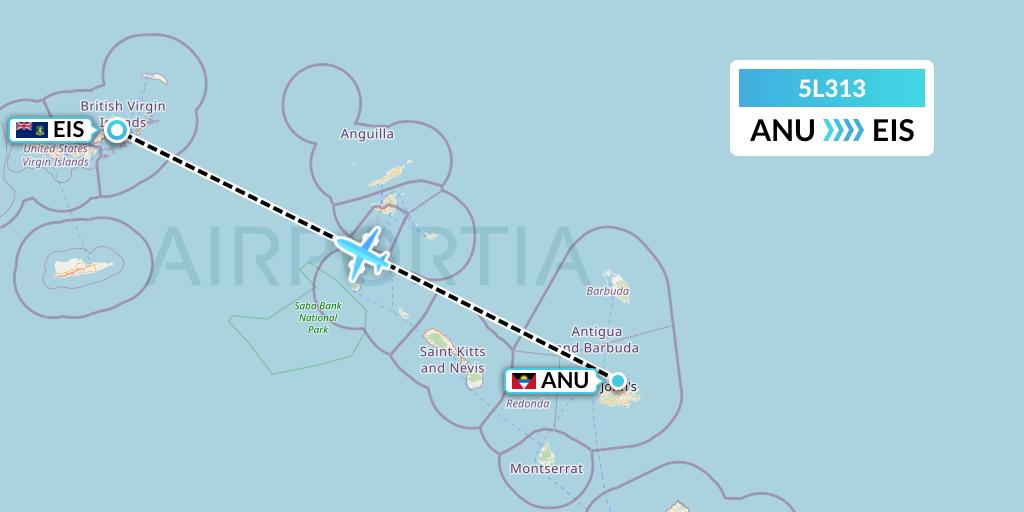 5L313 Fly Salone Airlines Limited Flight Map: Antigua to Beef Island