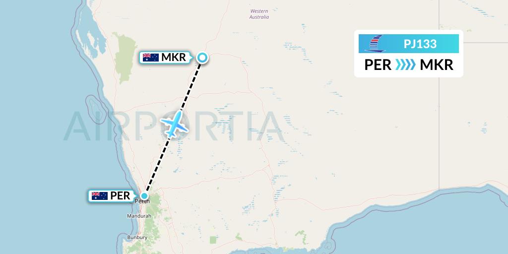 PJ133 Air Saint-Pierre Flight Map: Perth to Meekathara