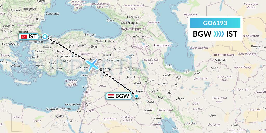 GO6193 ULS Airlines Cargo Flight Map: Baghdad to Istanbul