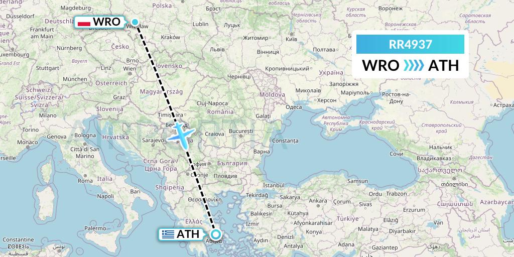 RR4937 Royal Air Force Flight Map: Wroclaw to Athens