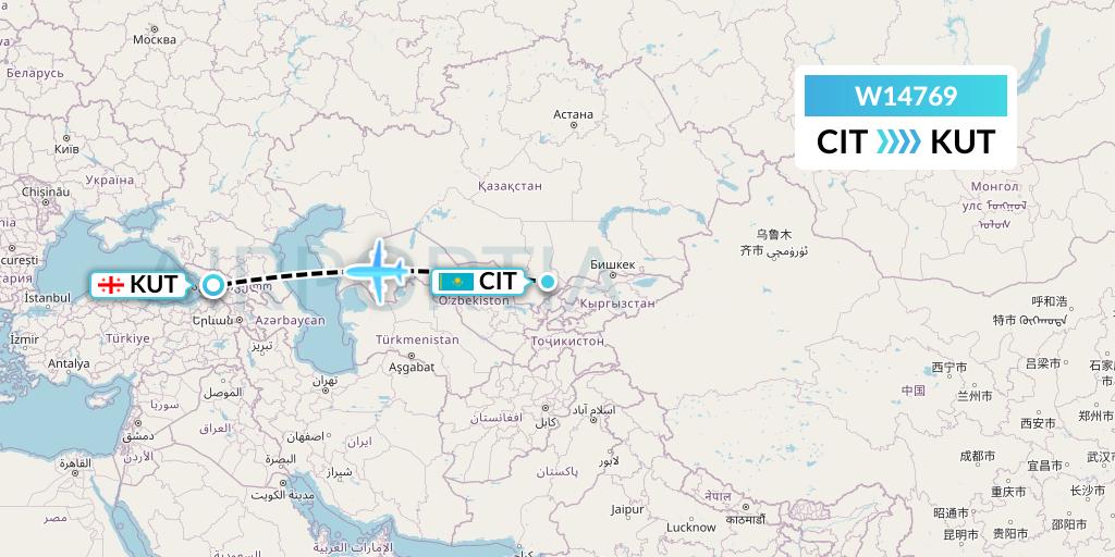 W14769 World Ticket Ltd Flight Map: Shymkent to Kutaisi