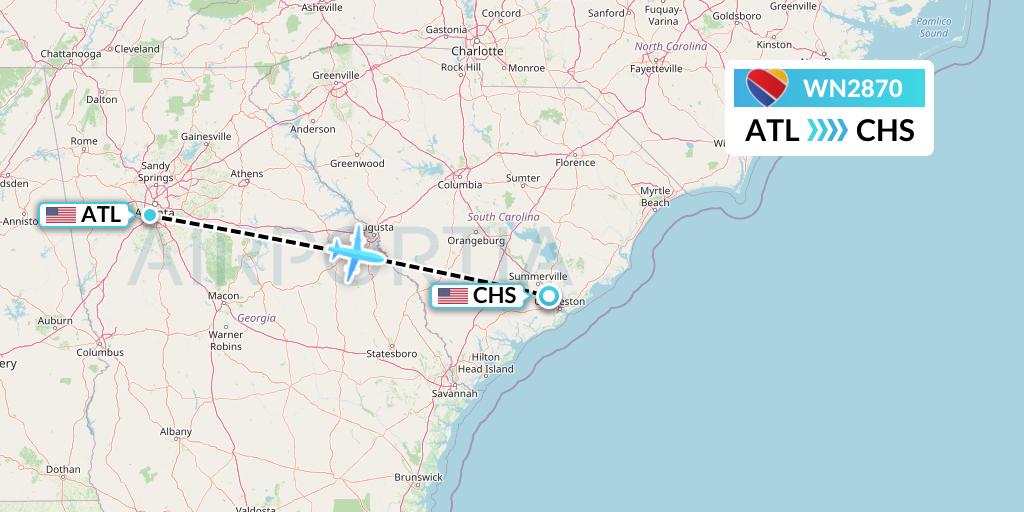 WN2870 Southwest Airlines Flight Map: Atlanta to Charleston