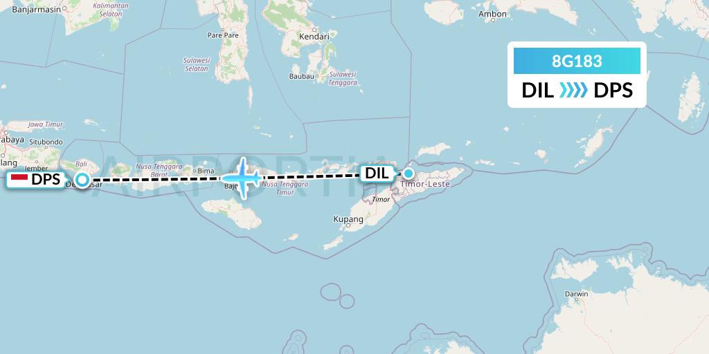 8G183 Mid Africa Aviation Flight Map: Dili to Denpasar