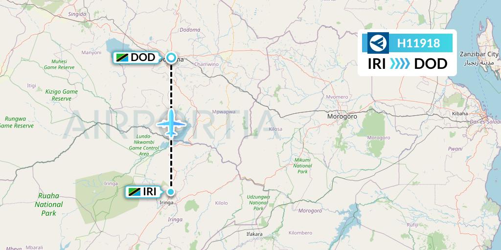 H11918 Hahn Air Systems Flight Map: Nduli to Dodoma